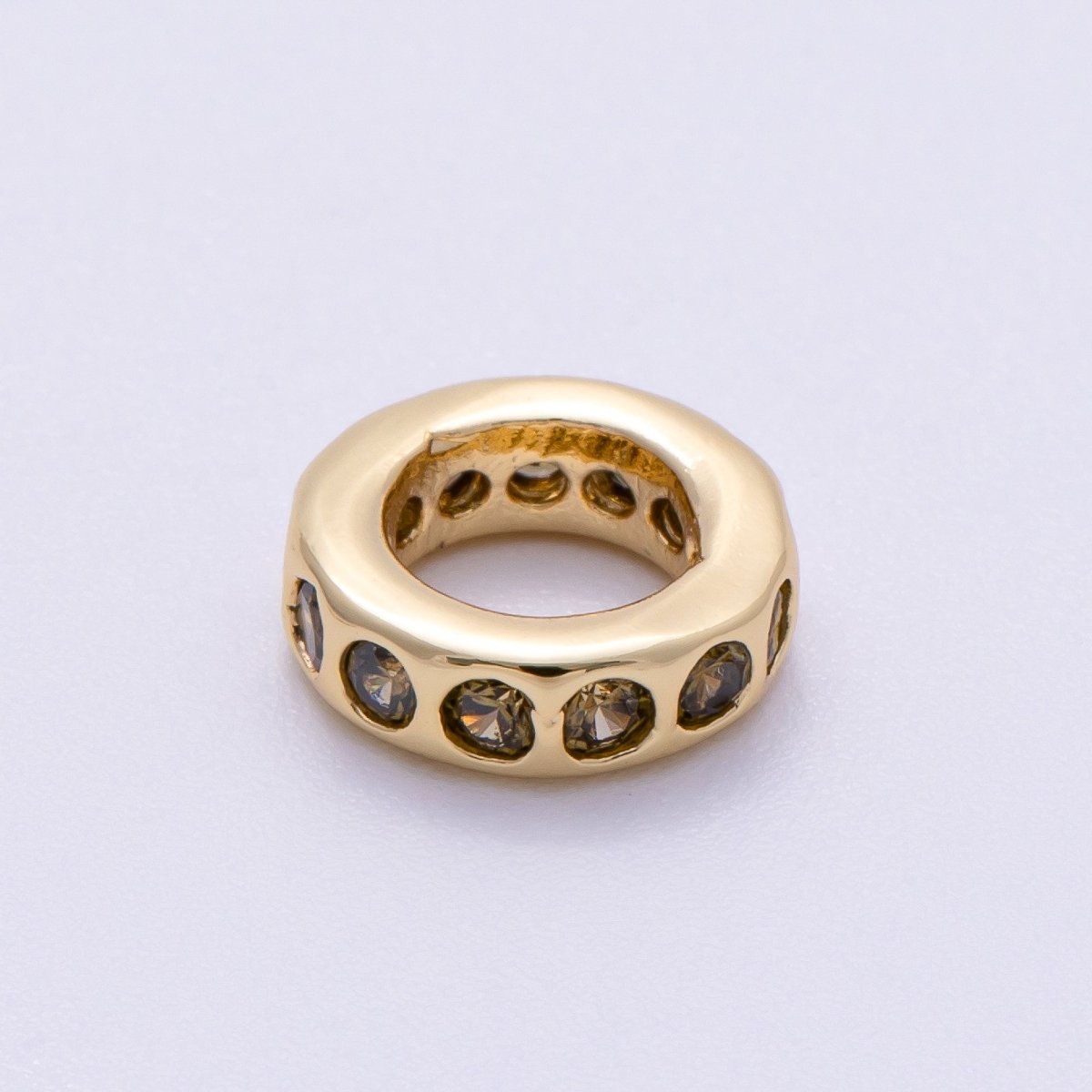 16K Gold Filled 10mm Personalized Round Dotted Birthstone CZ Rondelle Spacer Set | Beads-00248 ~ Beads-00259