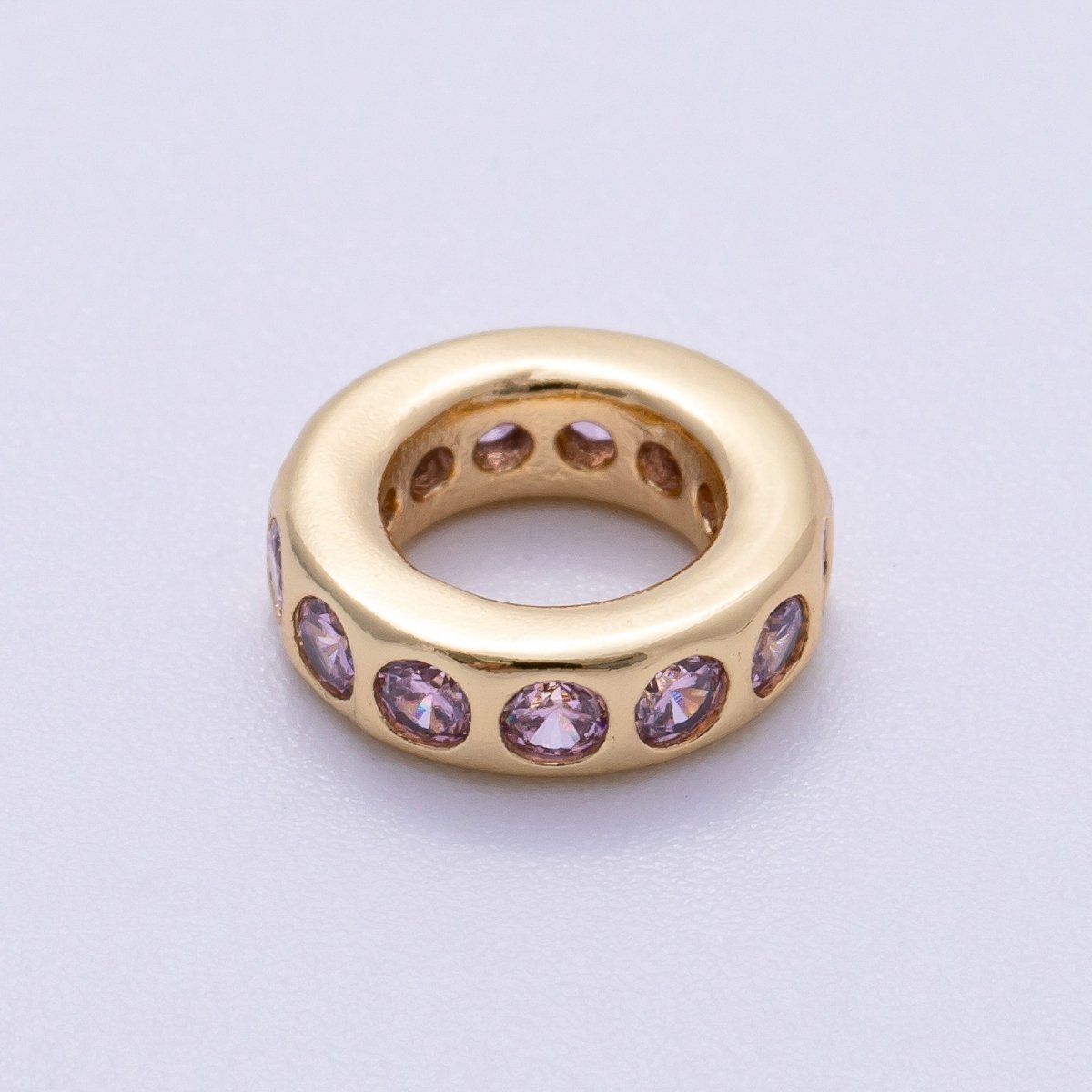 16K Gold Filled 10mm Personalized Round Dotted Birthstone CZ Rondelle Spacer Set | Beads-00248 ~ Beads-00259