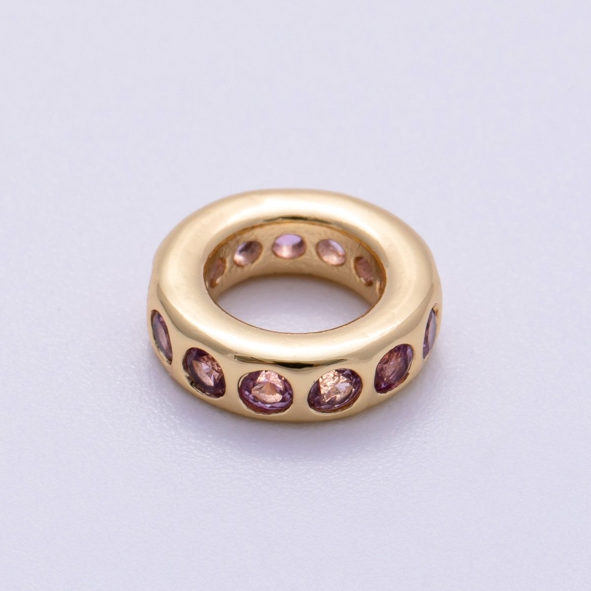 16K Gold Filled 10mm Personalized Round Dotted Birthstone CZ Rondelle Spacer Set | Beads-00248 ~ Beads-00259