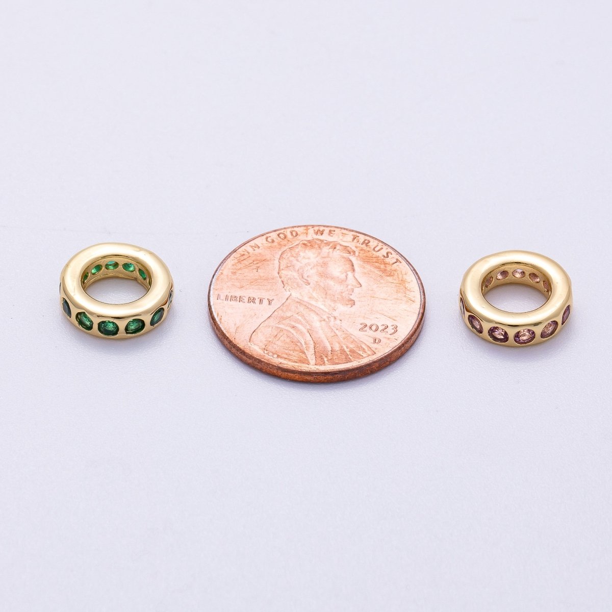 16K Gold Filled 10mm Personalized Round Dotted Birthstone CZ Rondelle Spacer Set | Beads-00248 ~ Beads-00259