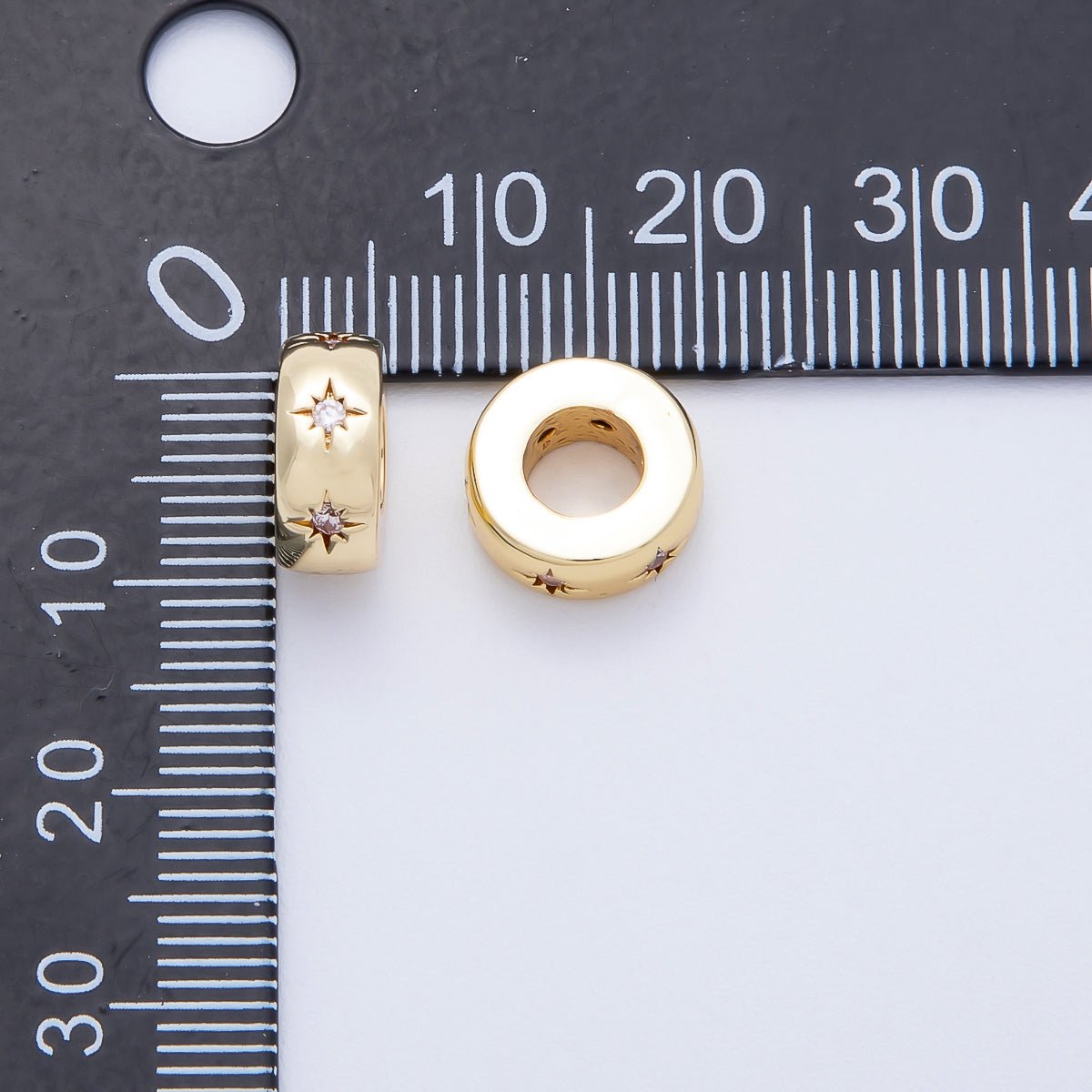 16K Gold Filled 11mm Clear Celestial Star CZ Rondelle Spacer Bead | Beads-00277