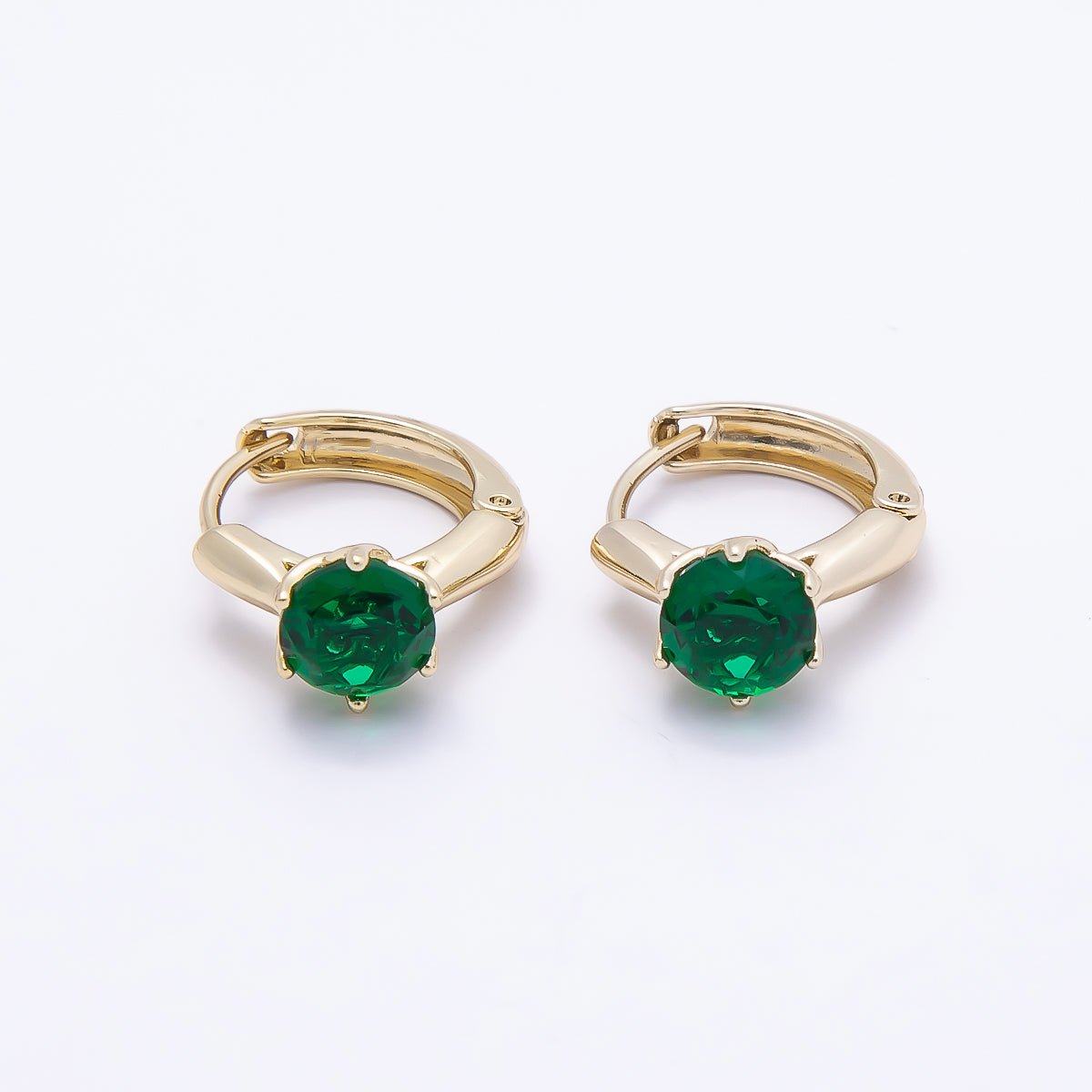 16K Gold Filled 12.5mm Pink, Red, Green, Purple, Blue, Black Round Solitaire CZ Cartilage Huggie Earrings | Earrings-00381 ~ Earrings-00386