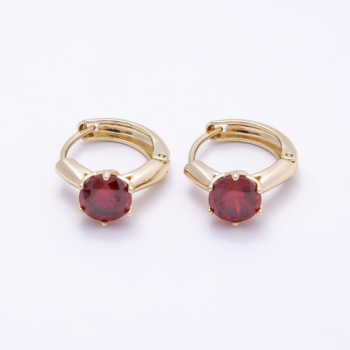 16K Gold Filled 12.5mm Pink, Red, Green, Purple, Blue, Black Round Solitaire CZ Cartilage Huggie Earrings | Earrings-00381 ~ Earrings-00386