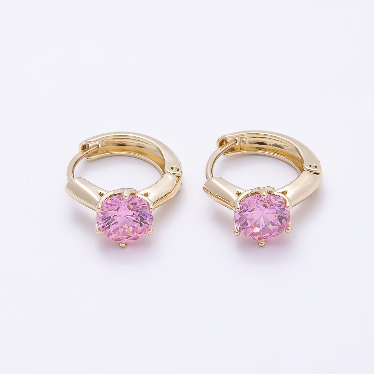 16K Gold Filled 12.5mm Pink, Red, Green, Purple, Blue, Black Round Solitaire CZ Cartilage Huggie Earrings | Earrings-00381 ~ Earrings-00386