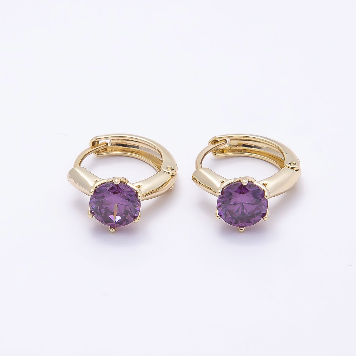 16K Gold Filled 12.5mm Pink, Red, Green, Purple, Blue, Black Round Solitaire CZ Cartilage Huggie Earrings | Earrings-00381 ~ Earrings-00386