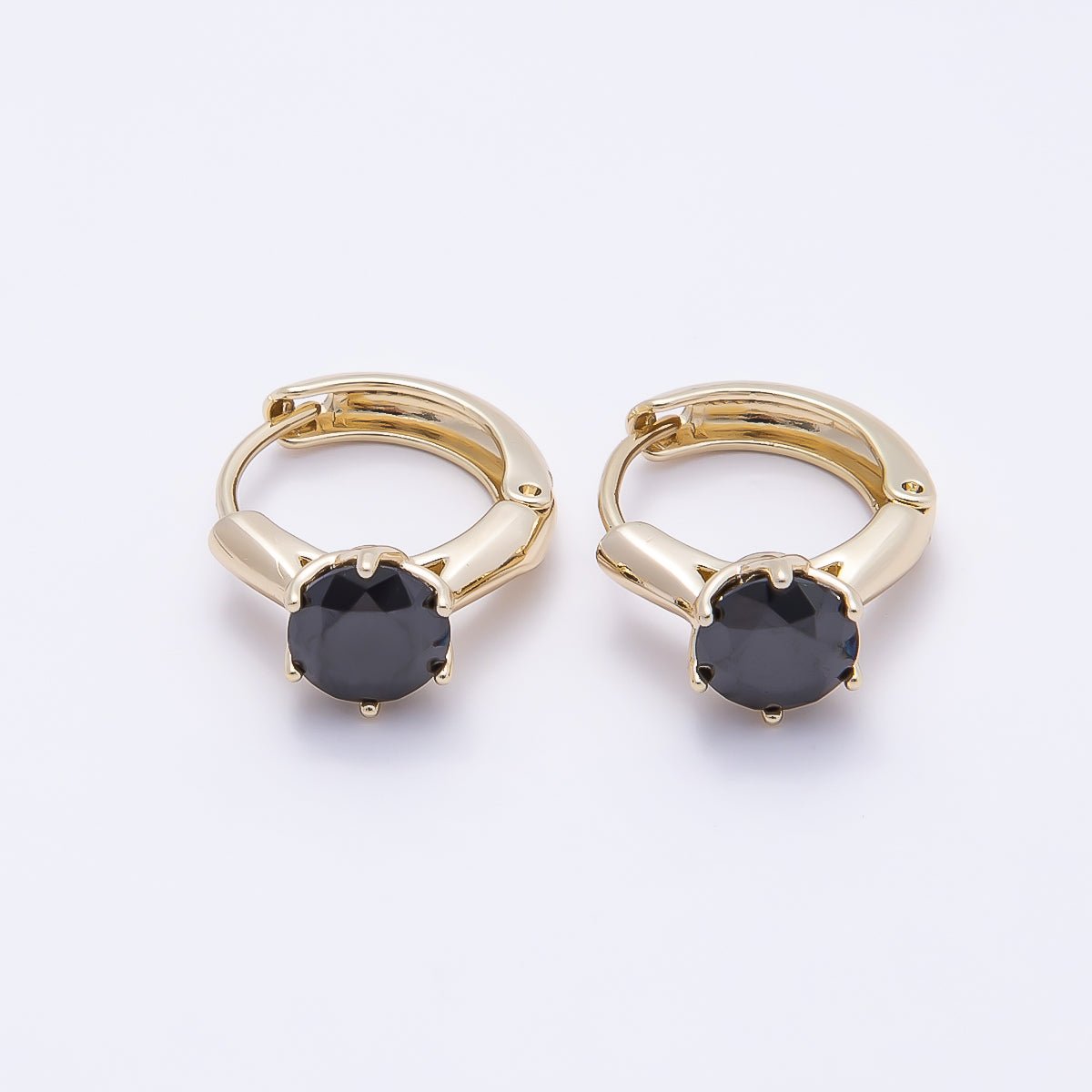 16K Gold Filled 12.5mm Pink, Red, Green, Purple, Blue, Black Round Solitaire CZ Cartilage Huggie Earrings | Earrings-00381 ~ Earrings-00386