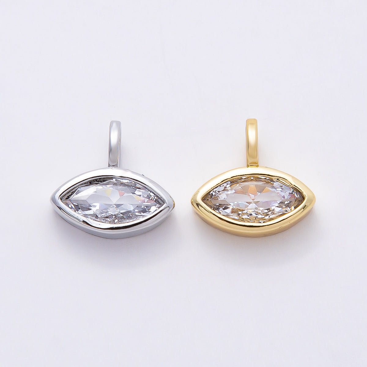 16K Gold Filled 12mm Clear CZ Marquise Bezel Solitaire Pendant in Gold & Silver | Charms-00834 Charms-00835