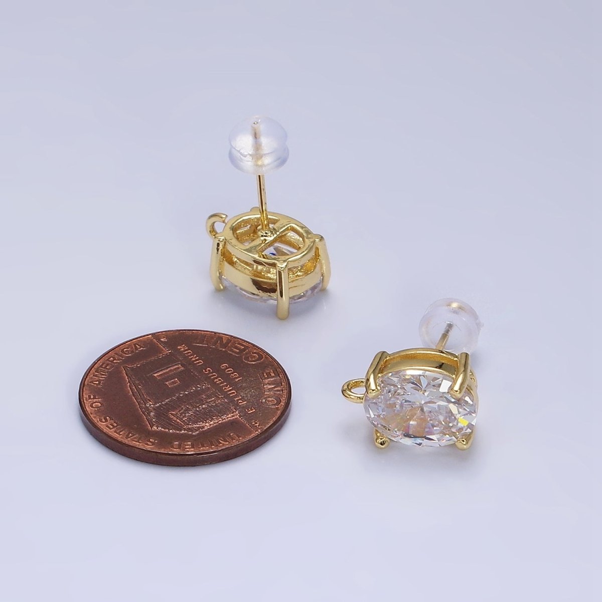 16K Gold Filled 12mm Clear Oval CZ Cubic Zirconia Open Loop Stud Earrings Supply | Z-397