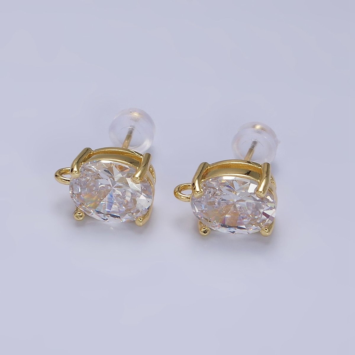 16K Gold Filled 12mm Clear Oval CZ Cubic Zirconia Open Loop Stud Earrings Supply | Z-397