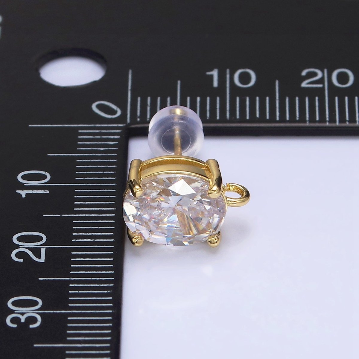 16K Gold Filled 12mm Clear Oval CZ Cubic Zirconia Open Loop Stud Earrings Supply | Z-397