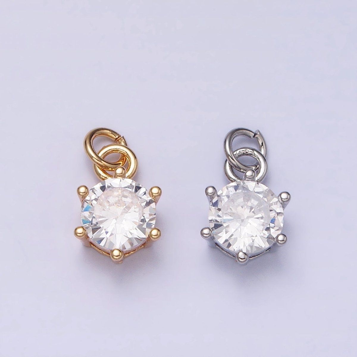 16K Gold Filled 12mm Clear Round Cubic Zirconia CZ Add-On Charm in Gold & Silver | AC1193 AC1194