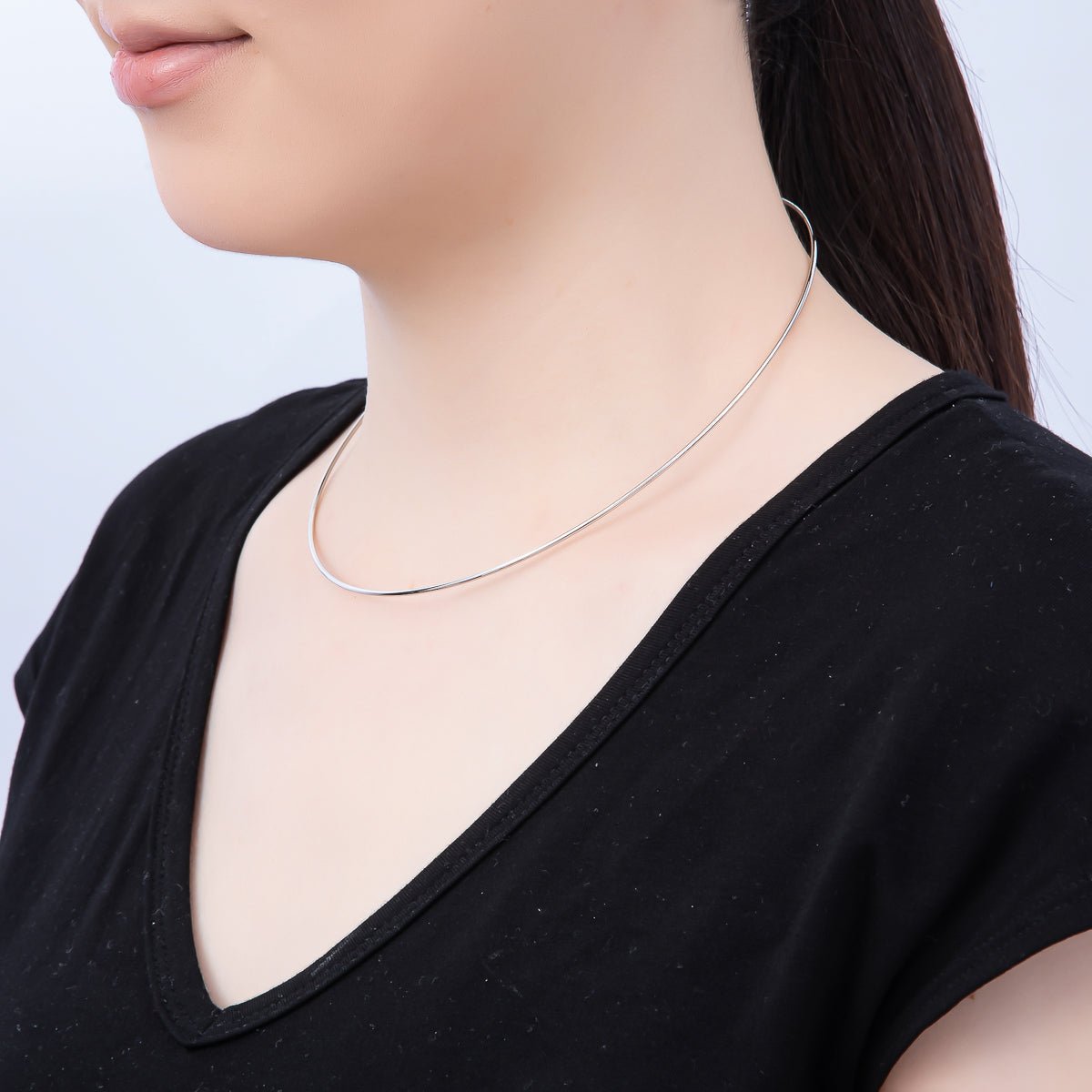 16K Gold Filled 1.2mm Minimalist Thin Torque Tube Floating Collar Necklace in Gold & Silver | WA-04444 WA-04445