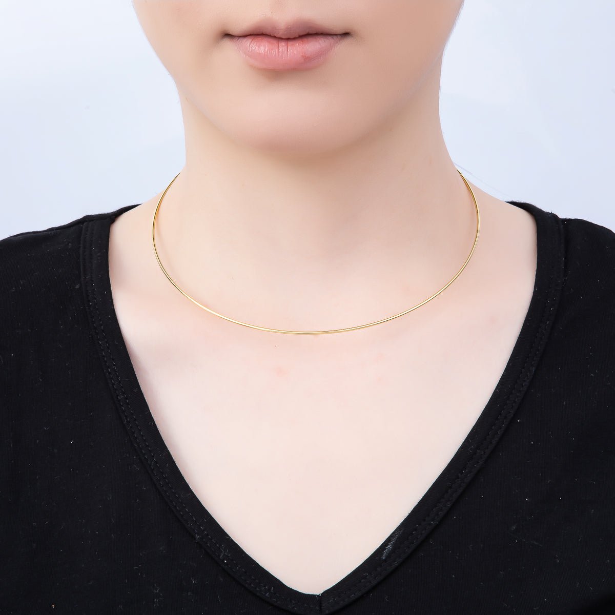 16K Gold Filled 1.2mm Minimalist Thin Torque Tube Floating Collar Necklace in Gold & Silver | WA-04444 WA-04445