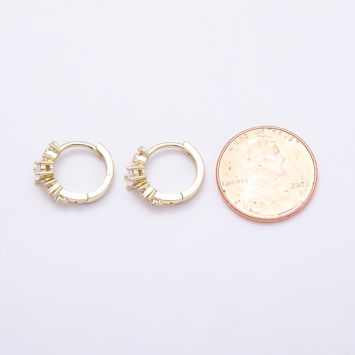 16K Gold Filled 13mm Clear Round Oval Lined CZ Cartilage Huggie Earrings | Earrings-00449