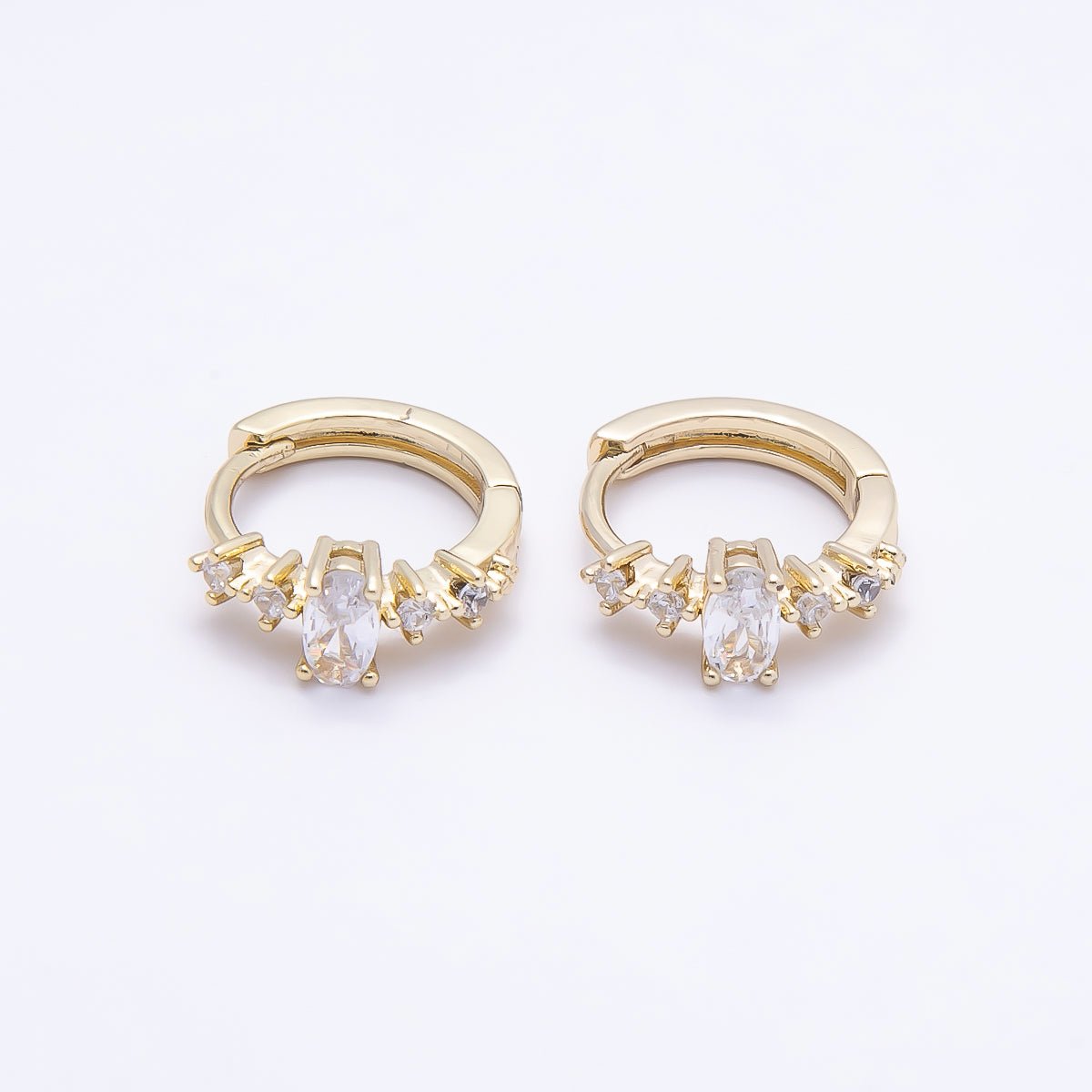 16K Gold Filled 13mm Clear Round Oval Lined CZ Cartilage Huggie Earrings | Earrings-00449