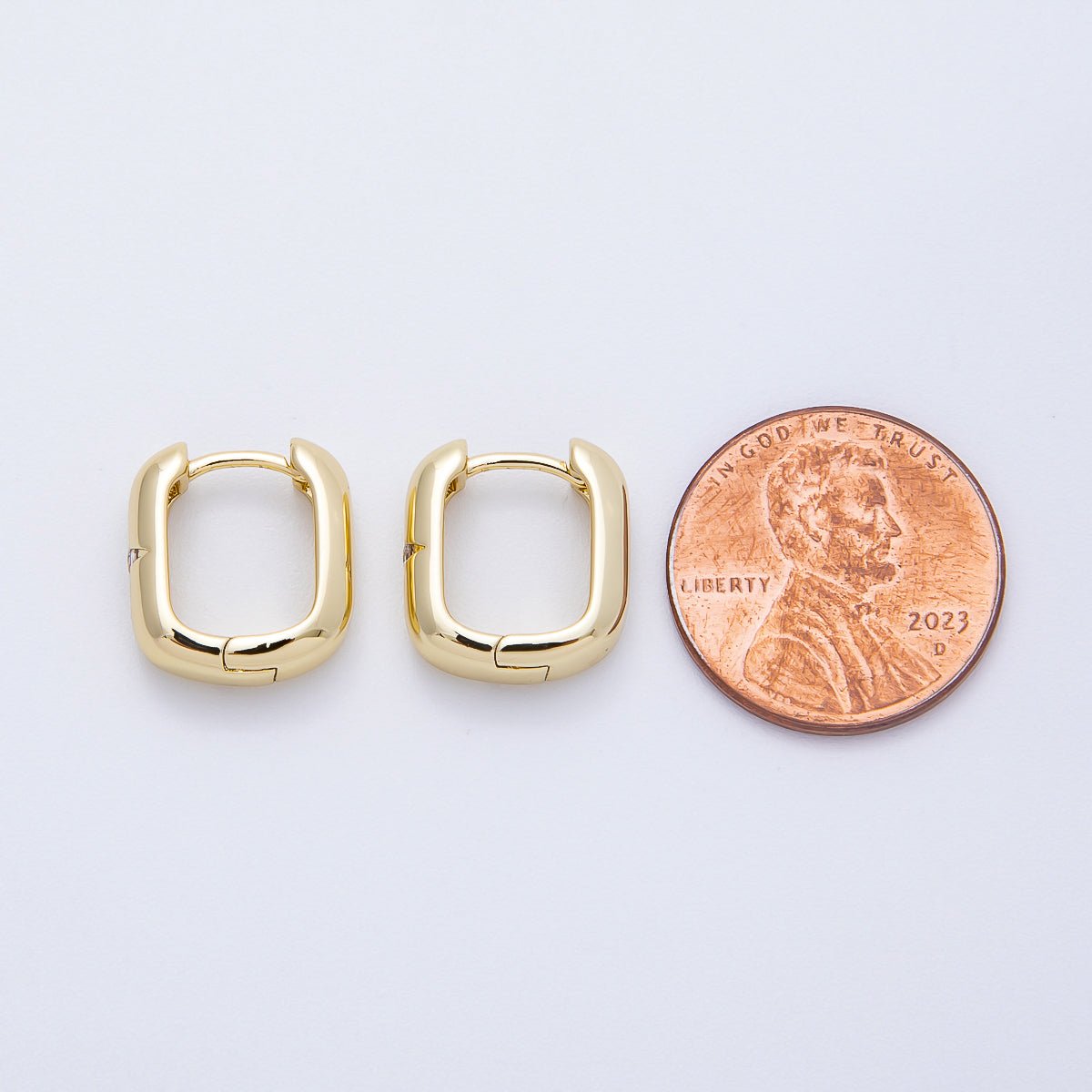 16K Gold Filled 14mm Clear CZ Celestial North Star Oblong Hoop Earrings | Earrings-00342