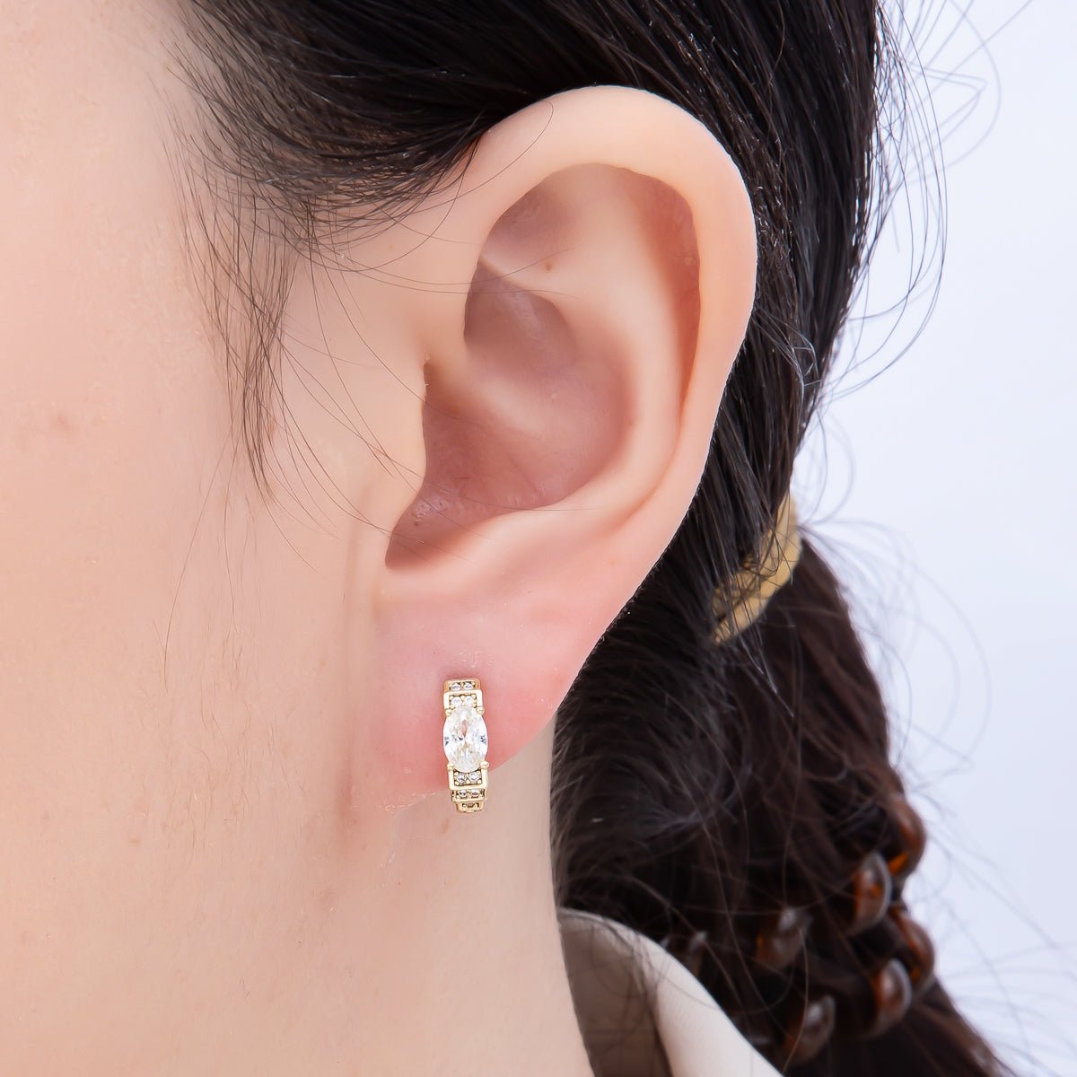16K Gold Filled 14mm Oval Micro Paved CZ Geometric Huggie Earrings | Earrings-00440