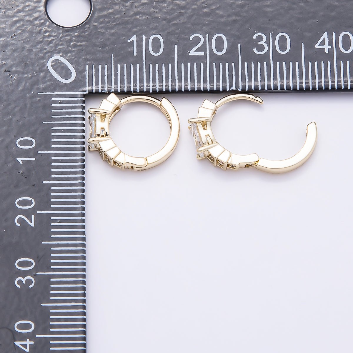16K Gold Filled 14mm Oval Micro Paved CZ Geometric Huggie Earrings | Earrings-00440