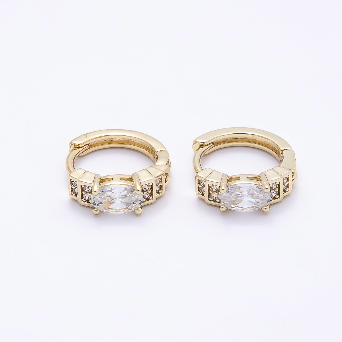 16K Gold Filled 14mm Oval Micro Paved CZ Geometric Huggie Earrings | Earrings-00440