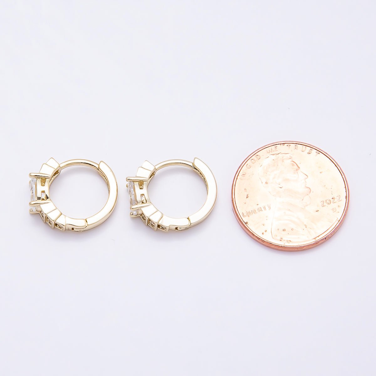 16K Gold Filled 14mm Oval Micro Paved CZ Geometric Huggie Earrings | Earrings-00440