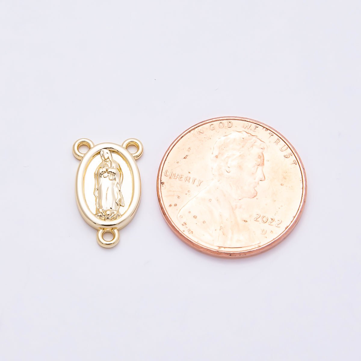 16K Gold Filled 15mm Virgin Mary Rosary Minimalist Triple Connector | connector-00030