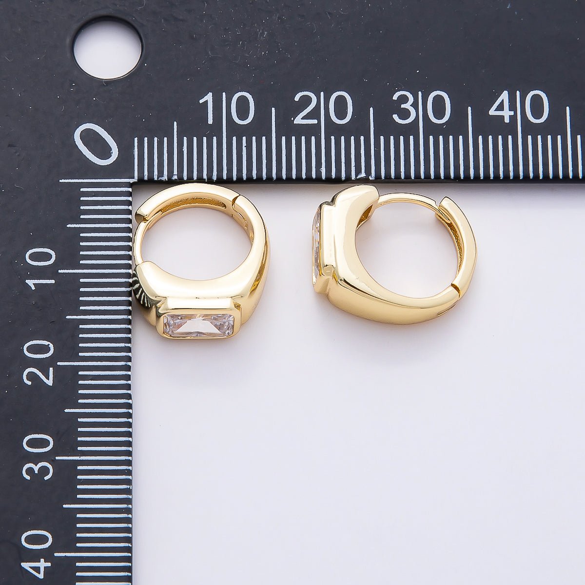 16K Gold Filled 16mm Baguette CZ Wide Huggie Hoop Earrings | Earrings-00365