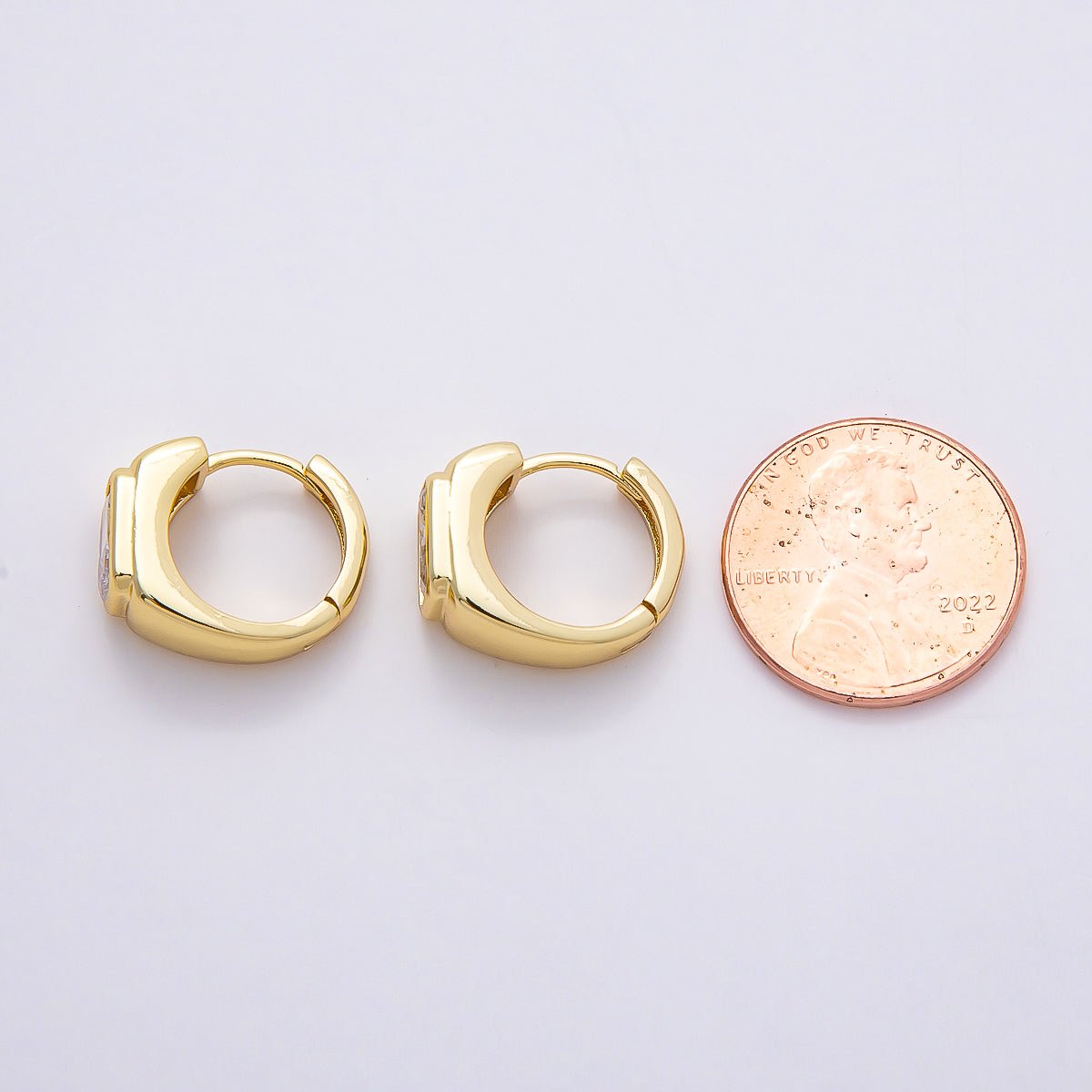 16K Gold Filled 16mm Baguette CZ Wide Huggie Hoop Earrings | Earrings-00365