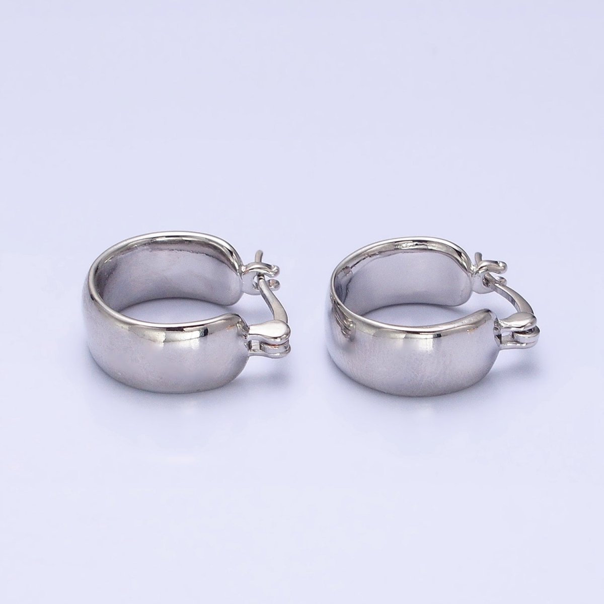 16K Gold Filled 16mm Wide Chubby Dome French Lock Latch Earrings Silver | AD842