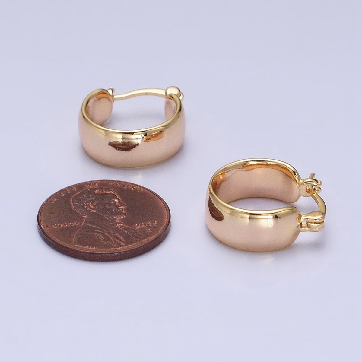 16K Gold Filled 16mm Wide Chubby Dome French Lock Latch Earrings Silver | AD842
