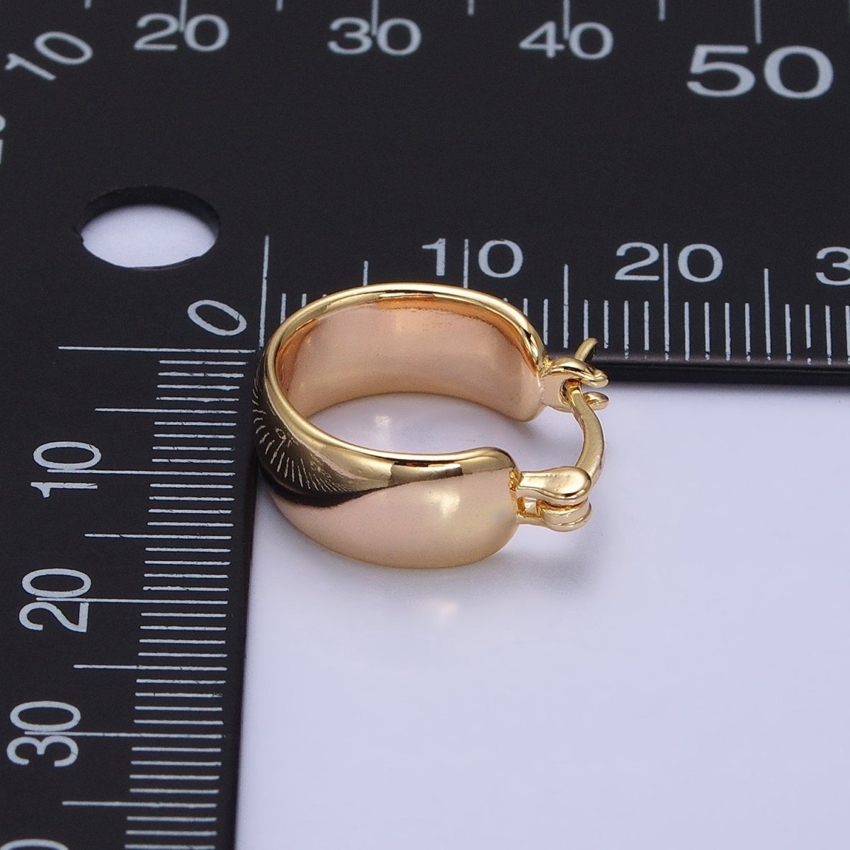16K Gold Filled 16mm Wide Chubby Dome French Lock Latch Earrings Silver | AD842