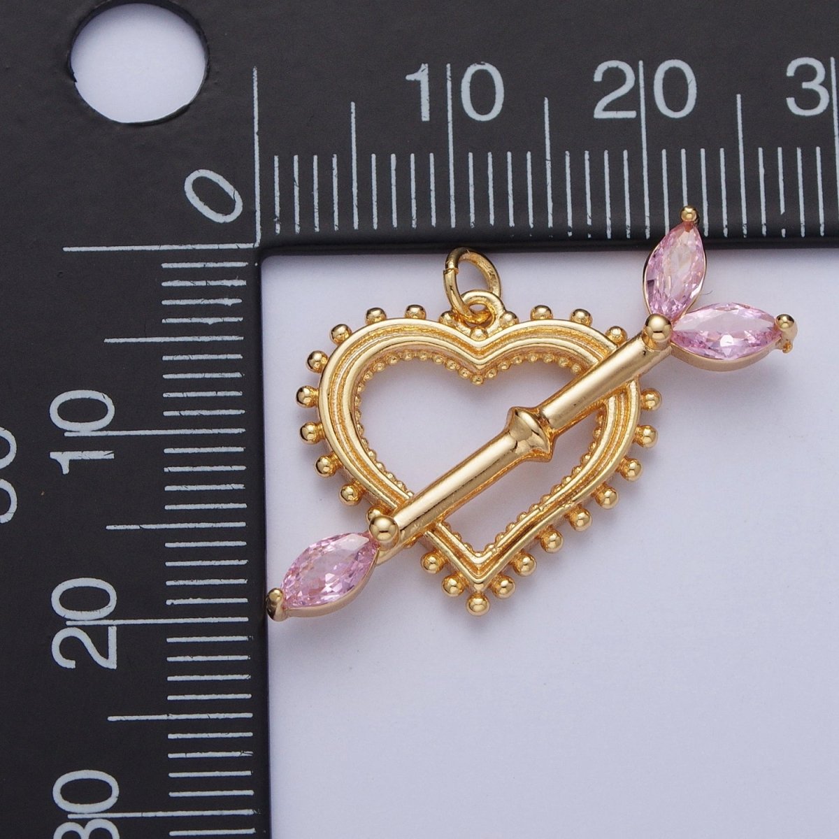 16K Gold Filled 17mm, 20mm Heart Cupid's Arrow Pink, Clear, Green, Yellow Marquise Charm AG-013~AG-020