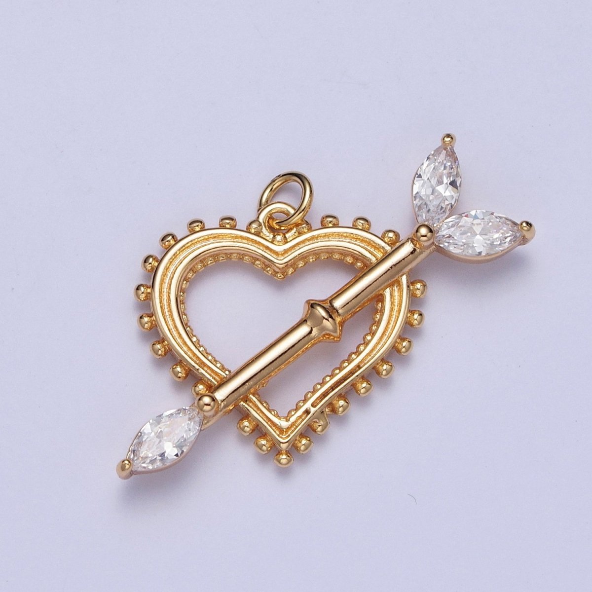 16K Gold Filled 17mm, 20mm Heart Cupid's Arrow Pink, Clear, Green, Yellow Marquise Charm AG-013~AG-020