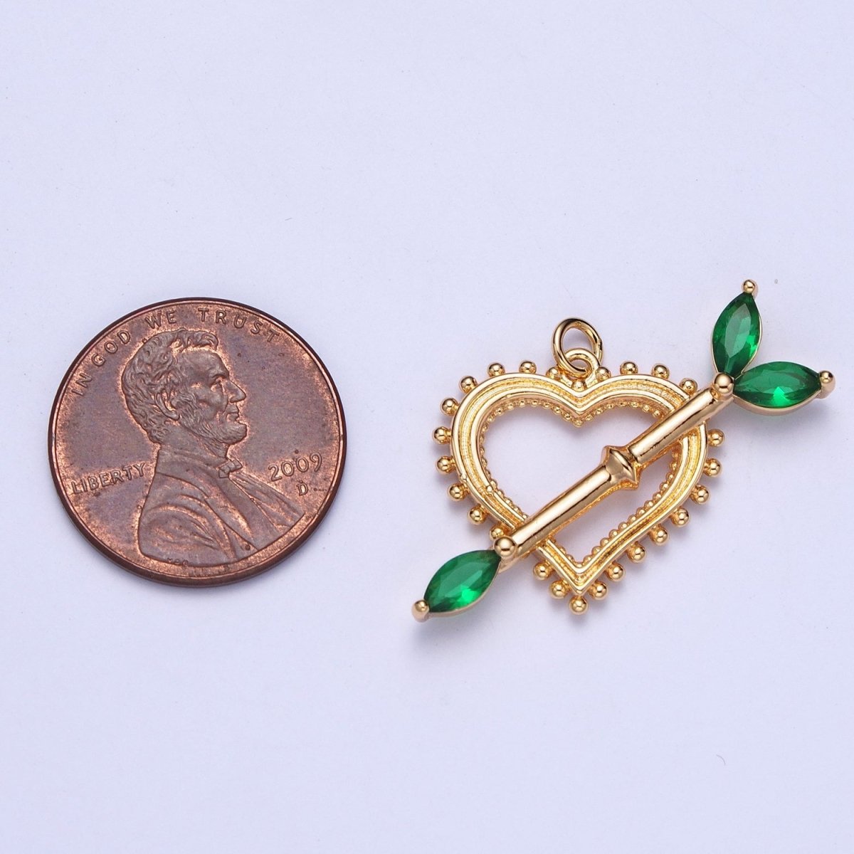 16K Gold Filled 17mm, 20mm Heart Cupid's Arrow Pink, Clear, Green, Yellow Marquise Charm AG-013~AG-020