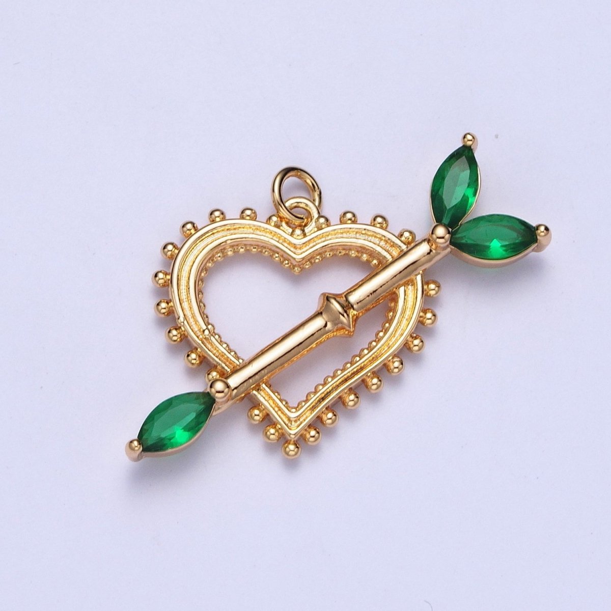 16K Gold Filled 17mm, 20mm Heart Cupid's Arrow Pink, Clear, Green, Yellow Marquise Charm AG-013~AG-020