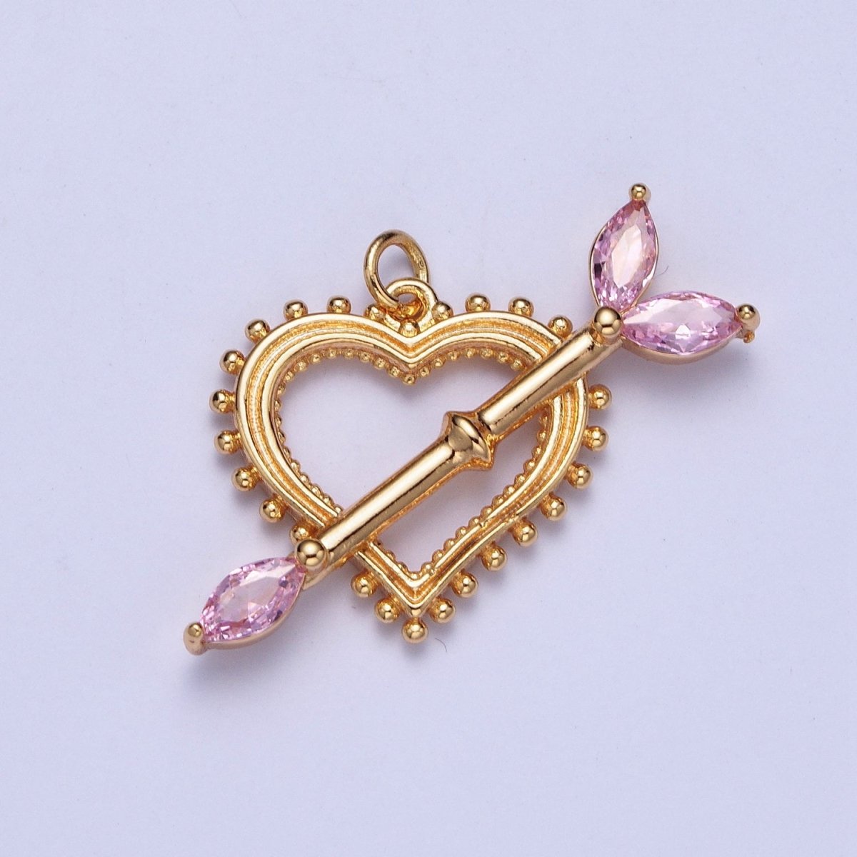 16K Gold Filled 17mm, 20mm Heart Cupid's Arrow Pink, Clear, Green, Yellow Marquise Charm AG-013~AG-020