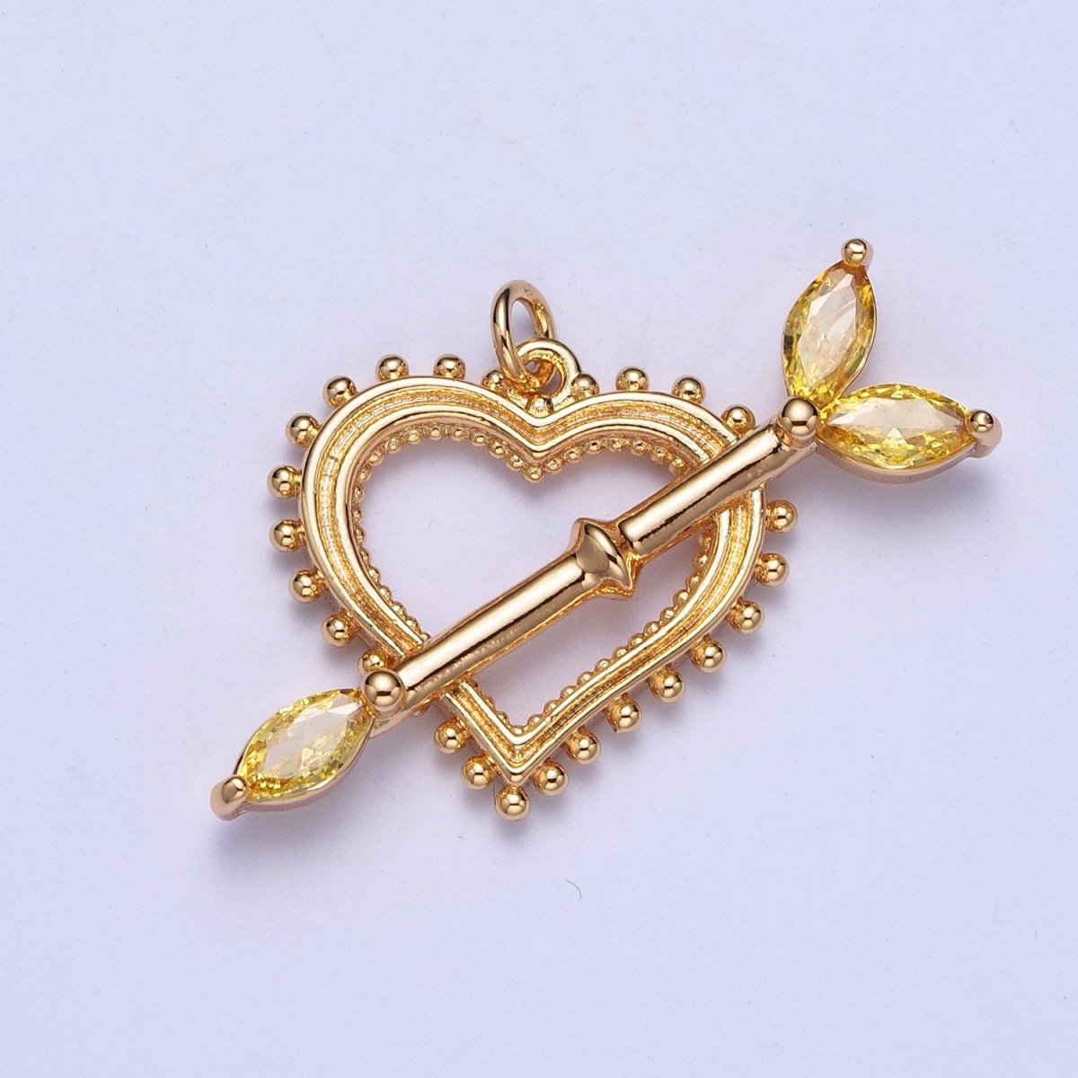 16K Gold Filled 17mm, 20mm Heart Cupid's Arrow Pink, Clear, Green, Yellow Marquise Charm AG-013~AG-020