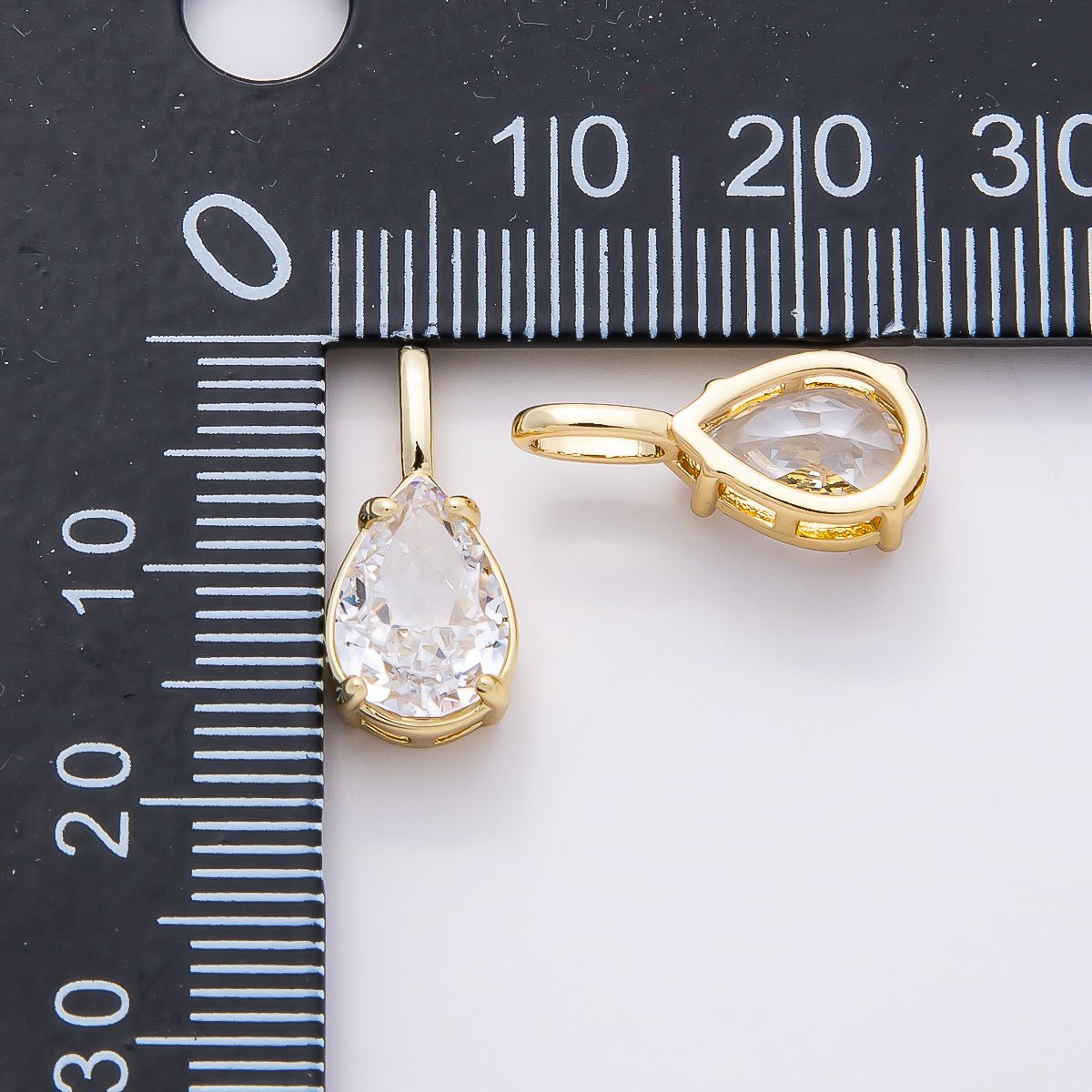 16K Gold Filled Clear Teardrop, Oval, Heart, Marquise, Square CZ Prongs Solitaire Pendant | Charms-00821 ~ Charms-00825