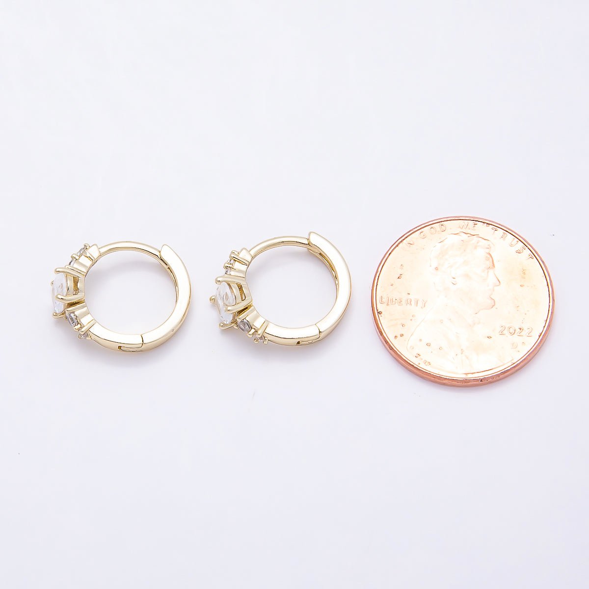 16K Gold Filled 17mm Clear Round Oval CZ Solitaire Cartilage Huggie Earrings | Earrings-00452