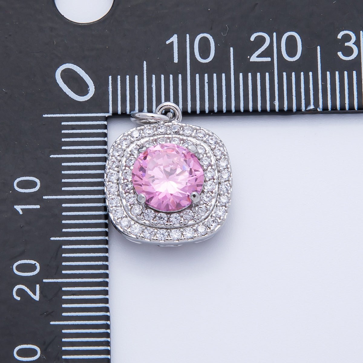 16K Gold Filled 17mm Pink Round Clear Micro Paved CZ Square Charm in Gold & Silver | Charms-00291 Charms-00292