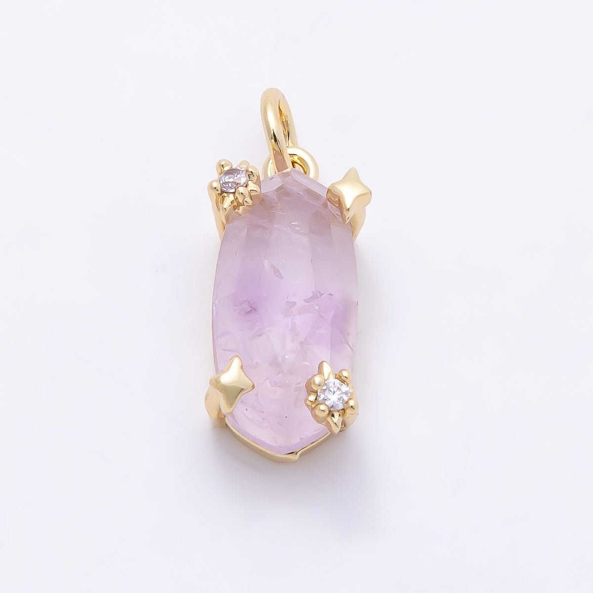 16K Gold Filled 17mm Rose Quartz, Amethyst, Citrine Multifaceted Oval Gemstone CZ Pendant | Charms-01009 - Charms-01011