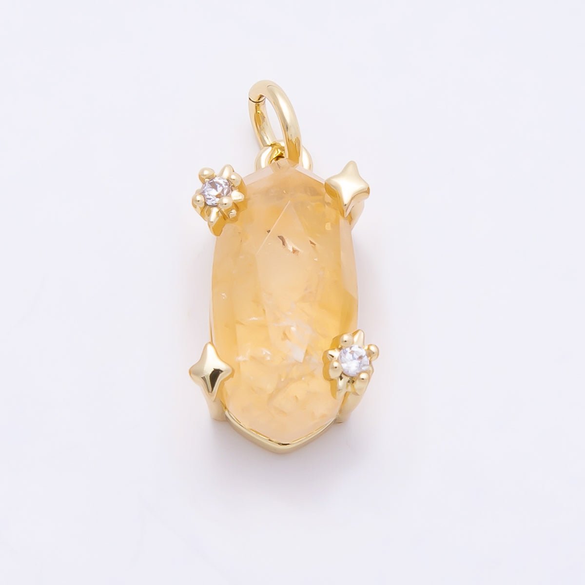 16K Gold Filled 17mm Rose Quartz, Amethyst, Citrine Multifaceted Oval Gemstone CZ Pendant | Charms-01009 - Charms-01011