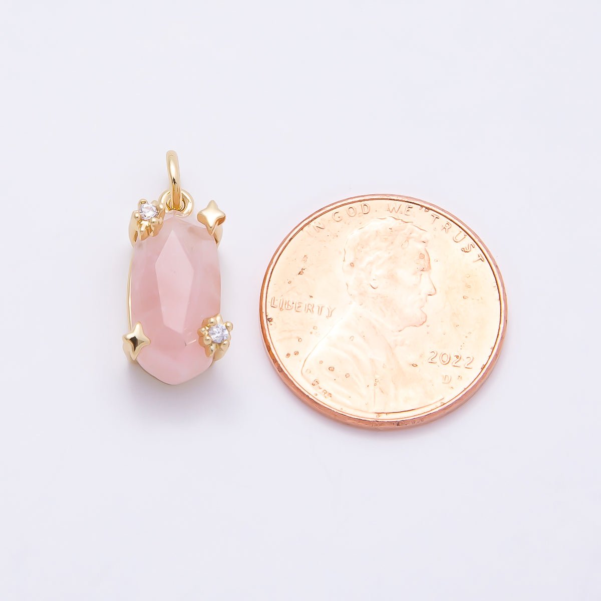 16K Gold Filled 17mm Rose Quartz, Amethyst, Citrine Multifaceted Oval Gemstone CZ Pendant | Charms-01009 - Charms-01011