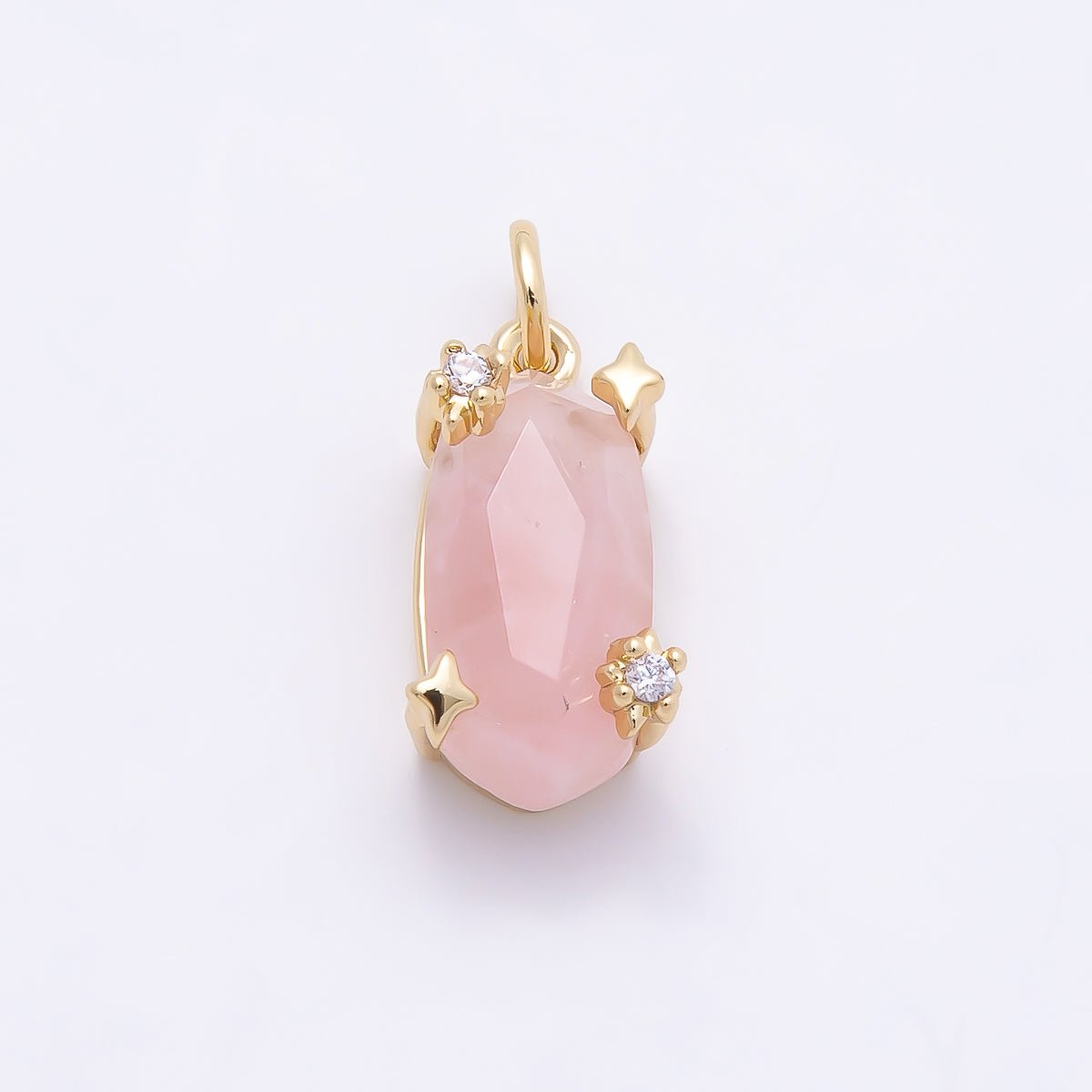 16K Gold Filled 17mm Rose Quartz, Amethyst, Citrine Multifaceted Oval Gemstone CZ Pendant | Charms-01009 - Charms-01011