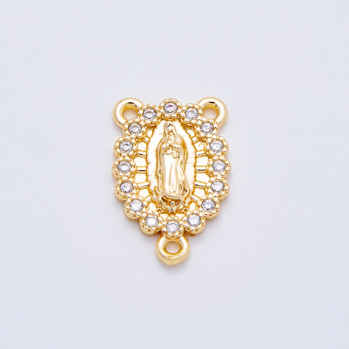 16K Gold Filled 18.5mm Mother Mary Lady of Guadalupe Micro Paved CZ Oval Rosary Center in Gold & Silver | Connectors-00028 Connectors-00029