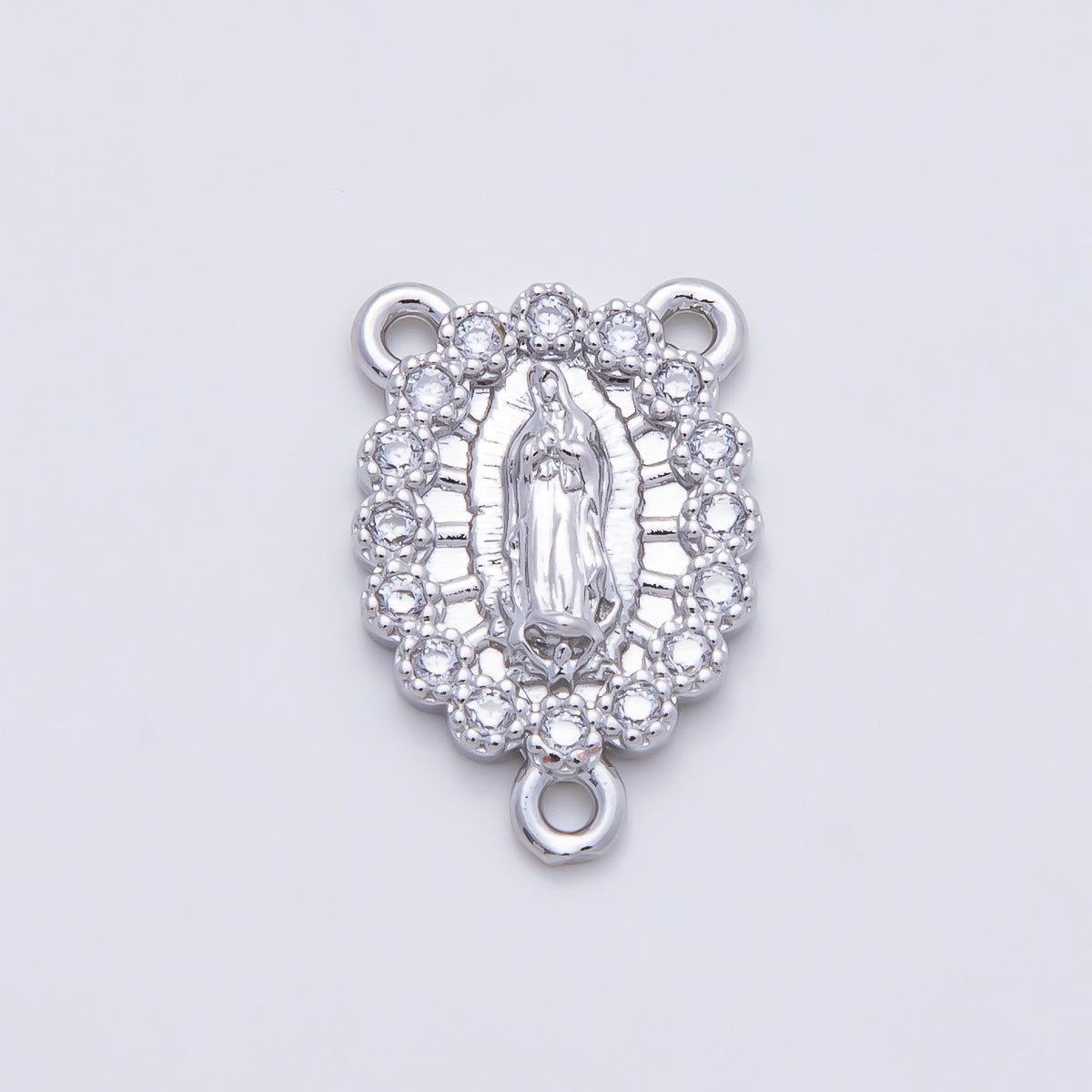 16K Gold Filled 18.5mm Mother Mary Lady of Guadalupe Micro Paved CZ Oval Rosary Center in Gold & Silver | Connectors-00028 Connectors-00029