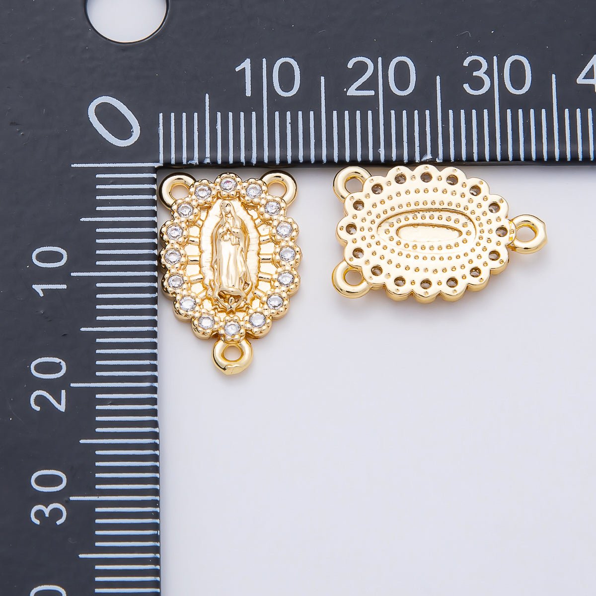 16K Gold Filled 18.5mm Mother Mary Lady of Guadalupe Micro Paved CZ Oval Rosary Center in Gold & Silver | Connectors-00028 Connectors-00029