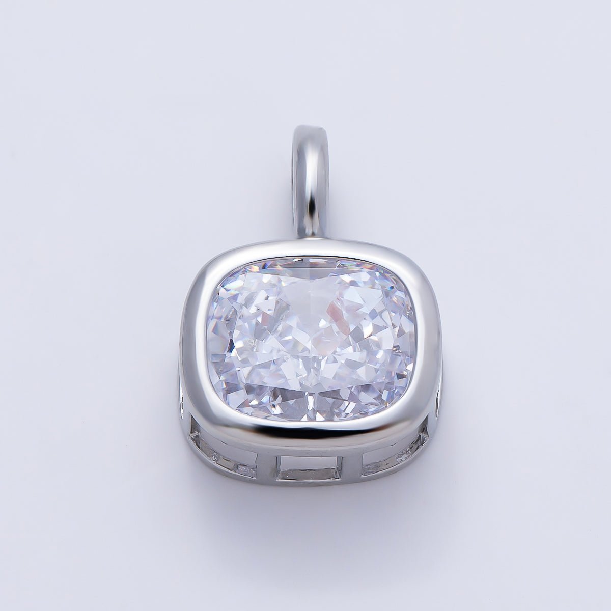 16K Gold Filled 19.5mm Baguette CZ Rounded Bezel Solitaire Pendant in Gold & Silver | Charms-01270 Charms-01271