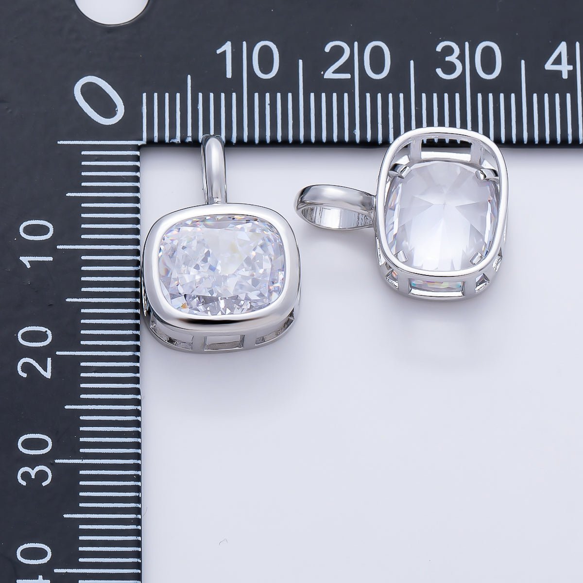 16K Gold Filled 19.5mm Baguette CZ Rounded Bezel Solitaire Pendant in Gold & Silver | Charms-01270 Charms-01271
