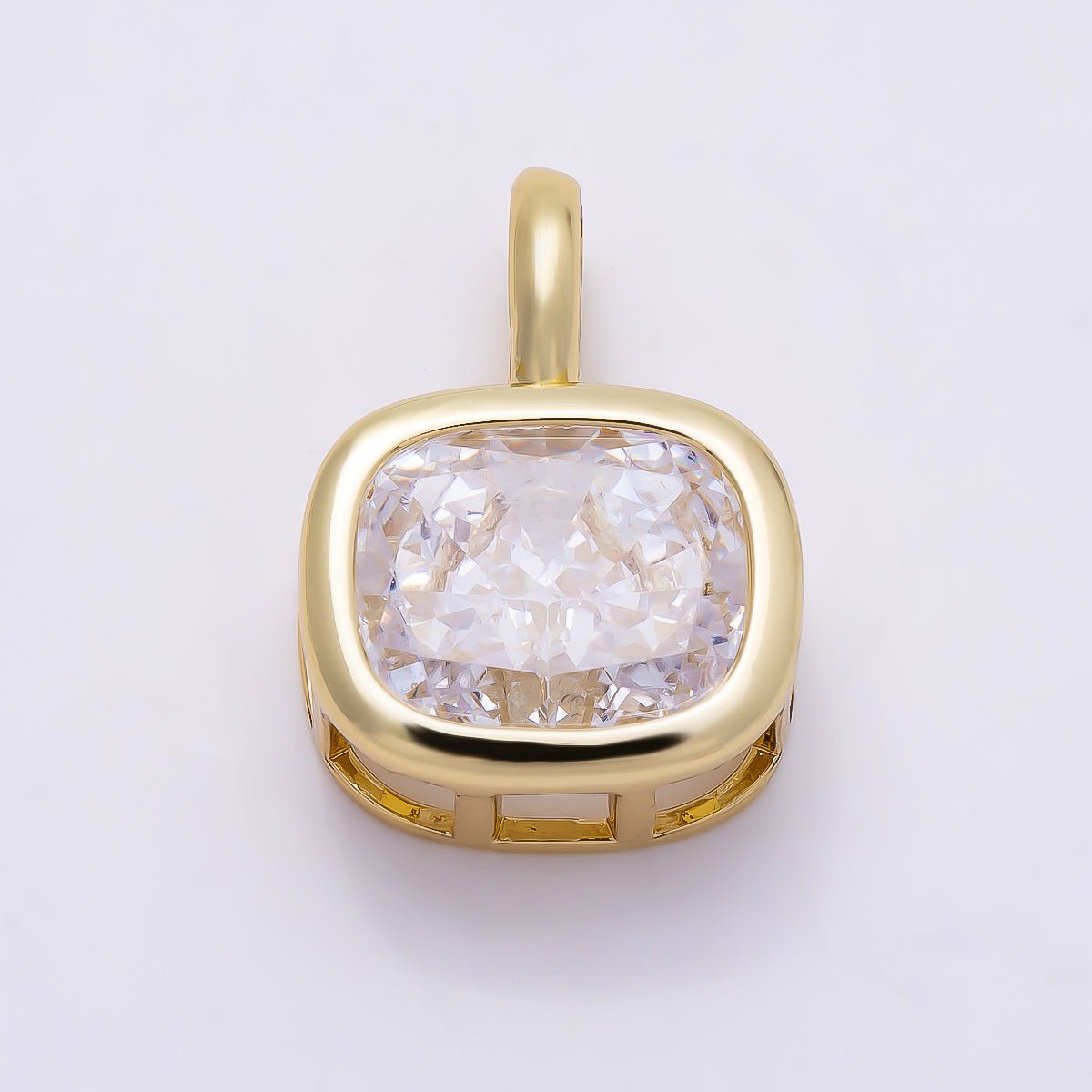 16K Gold Filled 19.5mm Baguette CZ Rounded Bezel Solitaire Pendant in Gold & Silver | Charms-01270 Charms-01271