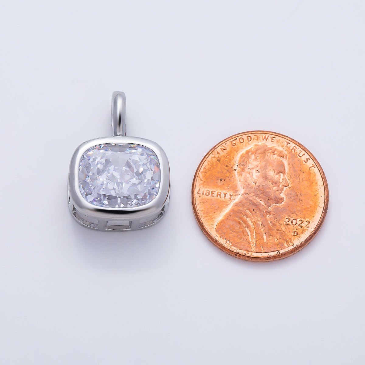 16K Gold Filled 19.5mm Baguette CZ Rounded Bezel Solitaire Pendant in Gold & Silver | Charms-01270 Charms-01271